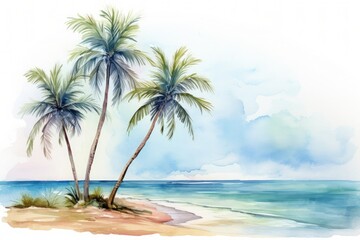 Fototapeta na wymiar Watercolor Palm Tree Images Stock Illustration
