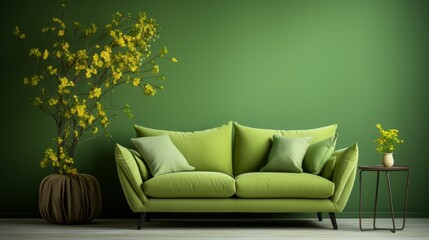 Luxury designer interior green color tones. Exclusive design of a room in  light green color. Interior of a room with luxury expensive furniture in green color palette