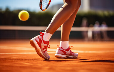 View of tennis player playing a match, no faces, close-up on legs