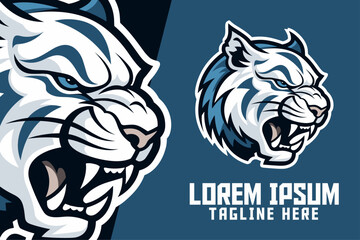 White Tiger Mascot Head Logo: Animal Templates, Icon Badge Emblems for Sport and Esport with Snow Leopard
