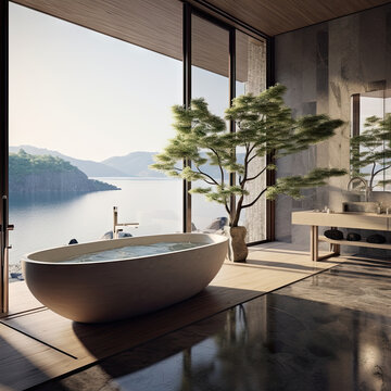 japanese landside modern luxury home bathroom interior