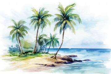 Fototapeta premium Watercolor Palm Tree Images Stock Illustration