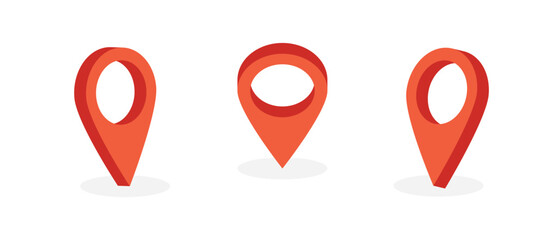 3d map pin set. Isometric location marker or pointer in different positions. Vector illustration isolated on white background.