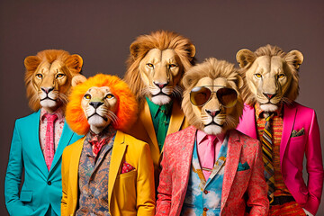 Heavy lion mob pack anthropomorphic vibrant colors