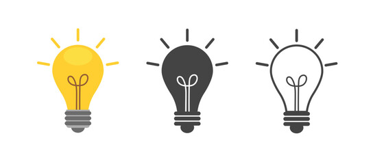 Set of light bulb vector icon. Business concept of ideas and creative thinking. Energy symbol.