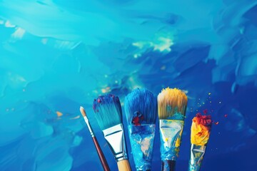 A set of brushes for drawing on an abstract background with blue paints
