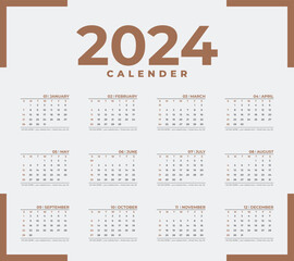 Brown One Page Calendar 2024 Vector Template