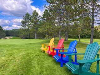 Golf course tee with Adirondack or Muskoka Chairs 