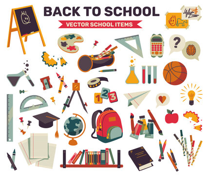 Set of school icons. Vector illustration on a white background . Flat design. Back to school