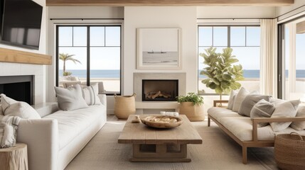 cozy modern living room with pale colors and wood accents