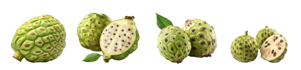 Cherimoya fruits isolated on transparent background generative ai