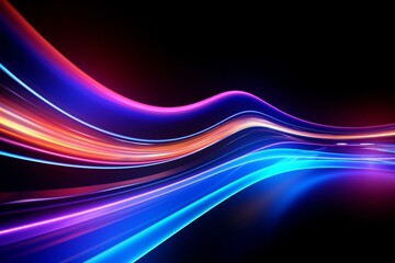 Vibrant streaks of neon lights create a dynamic motion background. Generative AI
