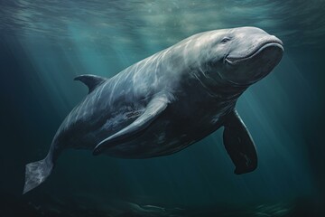 A large marine mammal with a gray body. Generative AI