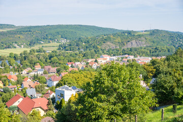 Fototapeta na wymiar Aerial view of village in countryside. Zadni Treban in west Bohemia, Czech