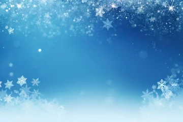Fotobehang Banner with blue snowy winter Christmas background with white falling snowflakes and place for text © Balica