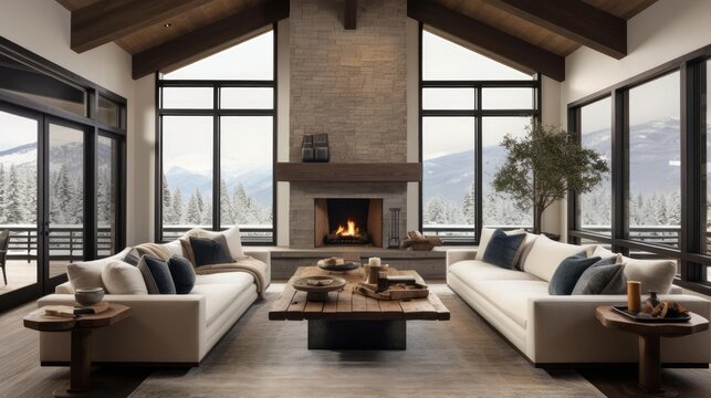 Modern luxury chalet in the mountains living room