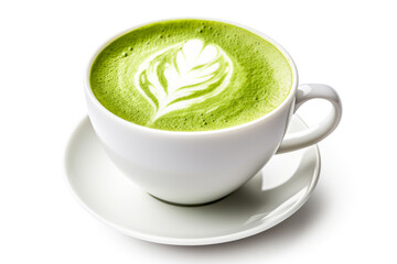 Green tea matcha latte isolated on white background with clipping path - obrazy, fototapety, plakaty