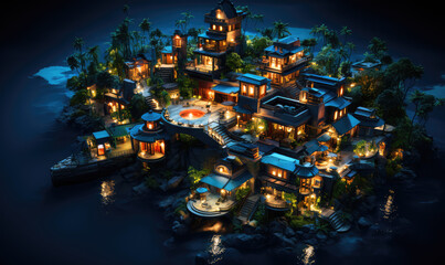 Architectural Marvels Amidst Nature's Splendor: Building Designs that Define Paradise Island - Generative AI