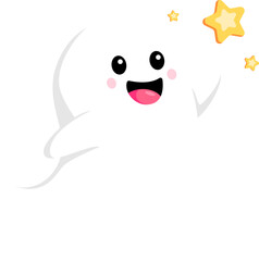 Cartoon Halloween kawaii ghost captures the star