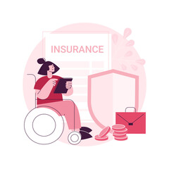 Disability insurance abstract concept vector illustration. Disability income insurance, wheelchair in hospital, patients broken leg, businessman with limited opportunities abstract metaphor.