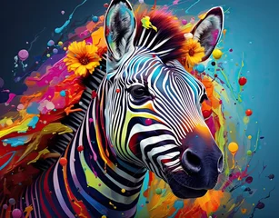 Crédence de cuisine en verre imprimé Zèbre Brightly colored cheerful zebra painting