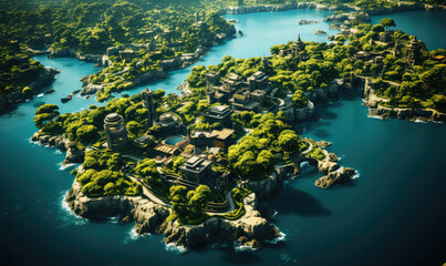 Architectural Marvels Amidst Nature's Splendor: Building Designs that Define Paradise Island - Generative AI