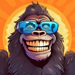 Charming Cartoon Gorilla in Sunglasses, Crafted by Generative AI