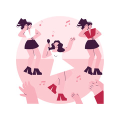 Popular music abstract concept vector illustration. Popular singer tour, pop music industry, top chart artist, musical band production service, recording studio, book for event abstract metaphor.