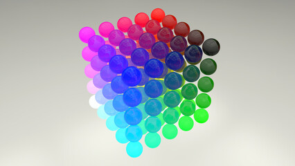3d illustration multicolored cubic gradient of glowing spheres