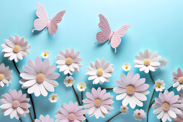 Fototapeta na wymiar 3D Flowers with Butterflies