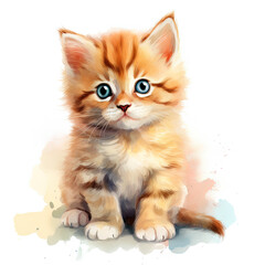 Watercolor Cute Kitten Illustration, Generative Ai