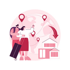 Return migration abstract concept vector illustration. Return of travelers, repatriation grant, circular migration, coming back, moving abroad, flying home, arrival at airport abstract metaphor.