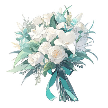 boquet of teal green and white flowers, clip art