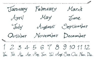 月の名称・手描き英語文字セット