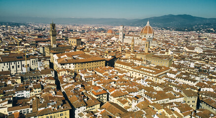 Aerial view of Florence architecture and Cathedral of Santa Maria del Fiore. High quality photo