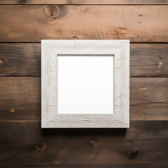 Rustic White Picture Frame Mockup - Neutral Square Photo Frame Mockup with Wood Background
