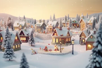 Keuken foto achterwand Winter's Nostalgia: A vintage-style Christmas village blanketed in snow, a picturesque landscape that captures the enchantment of the holiday season. © VK Studio
