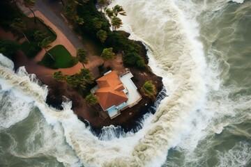 Aerial view of hurricane Matthew. Generative AI - obrazy, fototapety, plakaty