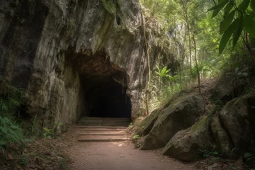 Deurstickers a cave entrance at a national park. Generative AI © Orion