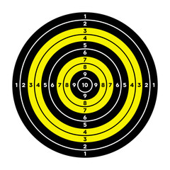 Shooting range paper target with divisions, marks and numbers. Archery, gun shooting practise and training, sport competition and hunting. Bullseye and aim. Vector illustration
