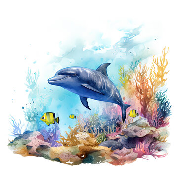 recommend clip art: Watercolor Marine life Illustration, Generative Ai