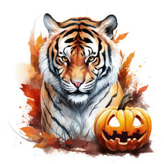 Halloween tiger Illustration, Generative Ai