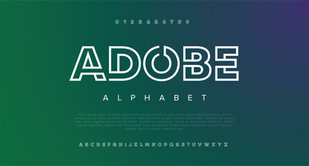 Adobe Modern abstract digital alphabet font. Minimal technology typography, Creative urban sport fashion futuristic font and with numbers. vector illustration. - obrazy, fototapety, plakaty
