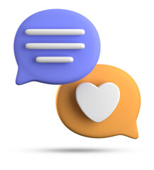 3d rendering of speech love bubble icons, 3D pastel chat love icon set.