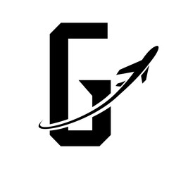 Black Futuristic Letter G Icon with an Airplane