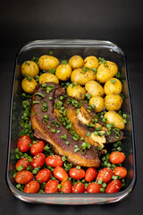 meat with potatoes and tomatoes