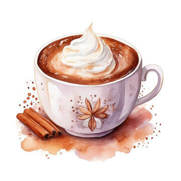 watercolor coffee cup with whipped cream clip art preview