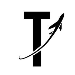 Black Futuristic Letter T Icon with an Airplane
