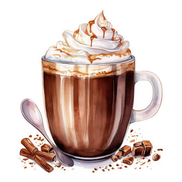 watercolor coffee cup whipped cream caramel clip art preview