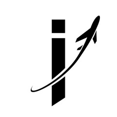 Black Lowercase Letter I Icon with an Airplane